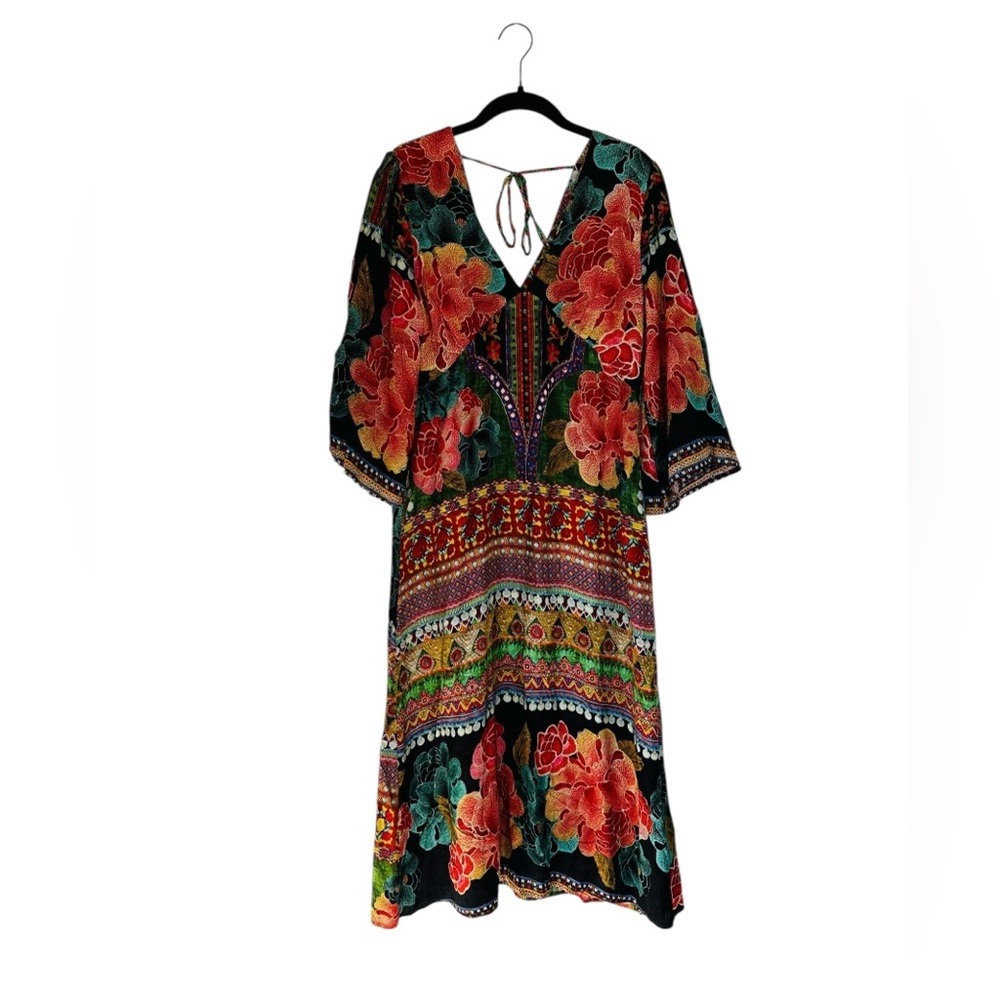 FARM Rio Rosario Maxi Dress Flare Sleeve Floral Multicolor Boho Size Large